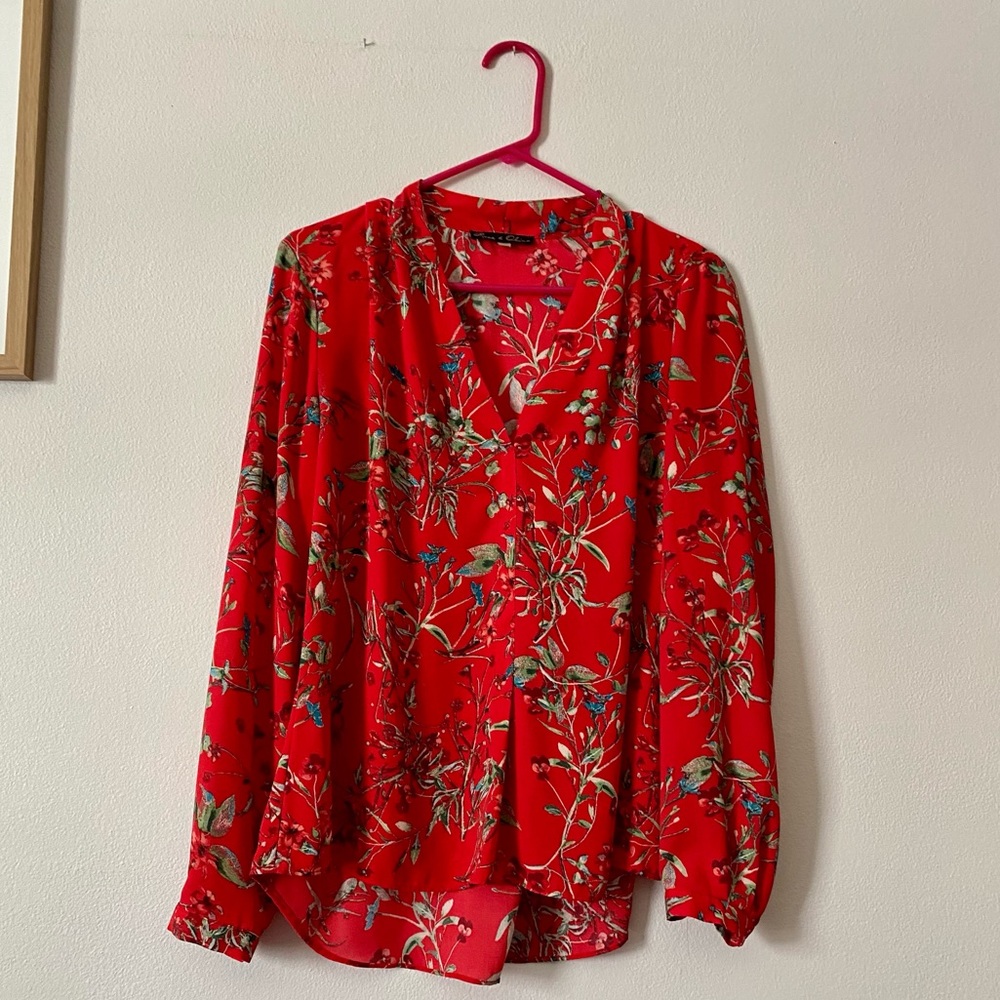 Red Flower Print Blouse